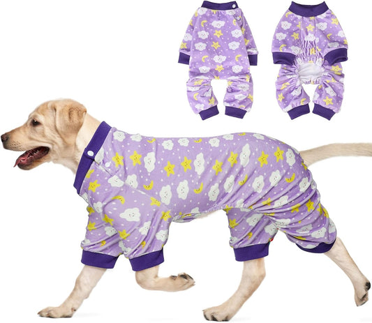 BEAUTYZOO Dog Pajamas Large Sized Dog, Summer Doggie Pajamas for Boy Girl, Soft Strechy Cotton Puppy Pjs Jammies Onesies for Men Women, Pet Jumpsuit Body Suit Cat Apparel Clothes, Purple XXL