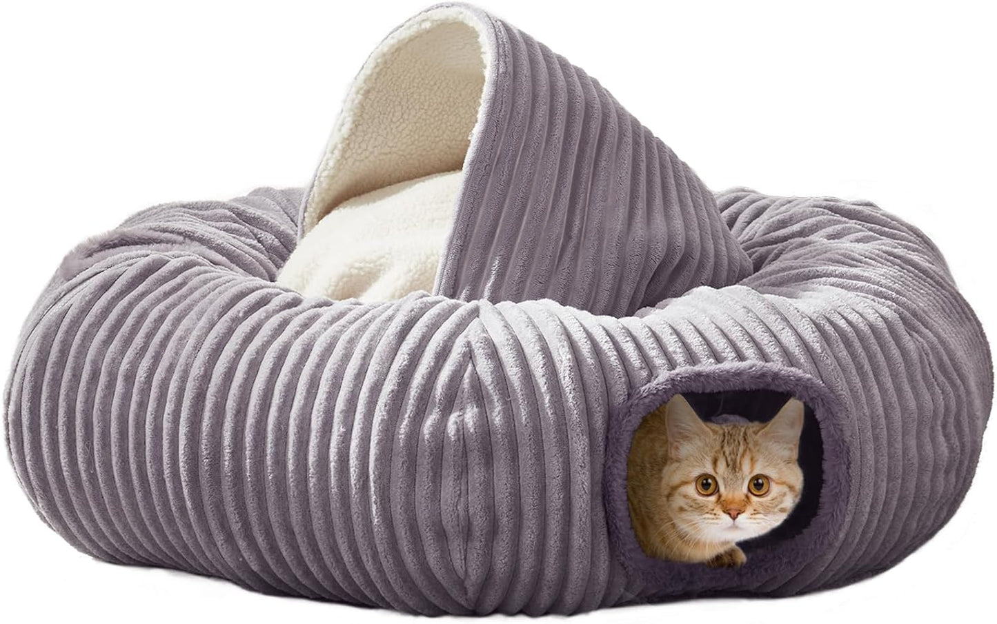 Cat Tunnel Bed for Indoor Cats,Cat Donut Tunnel Toy with Washable Circle Cushion,Blackout Tent, Multifunctional Playground Toys Hideplace for Kitty, Kitten, Rabbit,Ferret