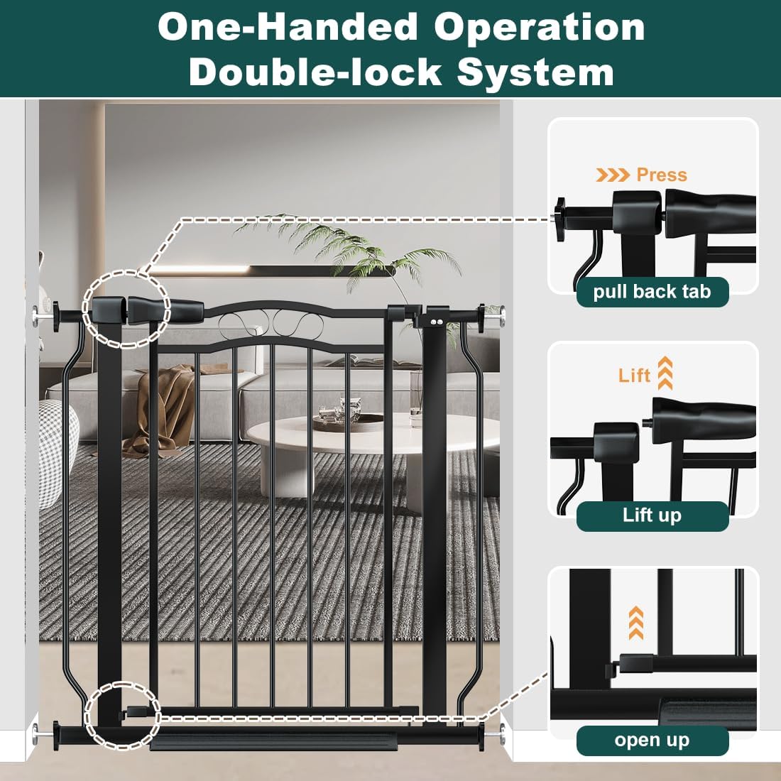 Extra Wide Baby Gate 67.3-81.1 Inch, Pressure Mounted Dog Gate Indoor, Walk Thru Pet Gate for Cat Dog Child,Pet Gates for The House Stairs Doorway Black