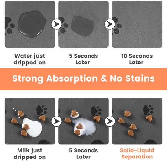 Pet Feeding Mat-Absorbent Pet Placemat for Food and Water Bowl, with Waterproof Rubber Backing, Quick Dry Water Dispenser Mat for Dog and Cat (12"x20", Bones)