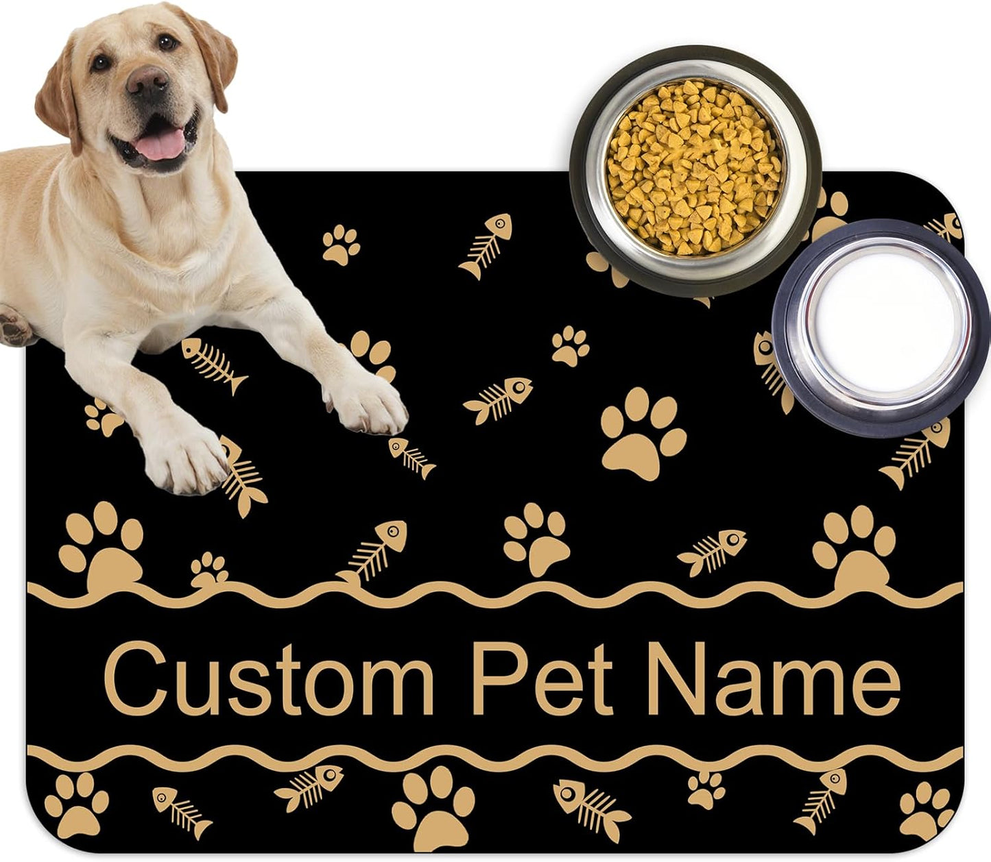 Personalized Dog Cat Feeding Mat Custom Pet Food Mat Waterproof Non-Slip Customized Puppy Name Photo Placemat Dish Rug Floor Protector Gifts for Pets Lover Pattern 1
