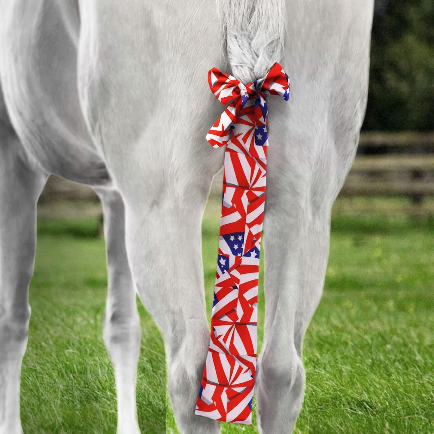 Harrison Howard Stretchy Tail Bag Breathable Horse Tail Guard Slip on Design Protect Horse Tail 2 Strand Closure Straps Keep Tail Clean & Protected 22" L Length Makes Grooming Easy-Flag Grid