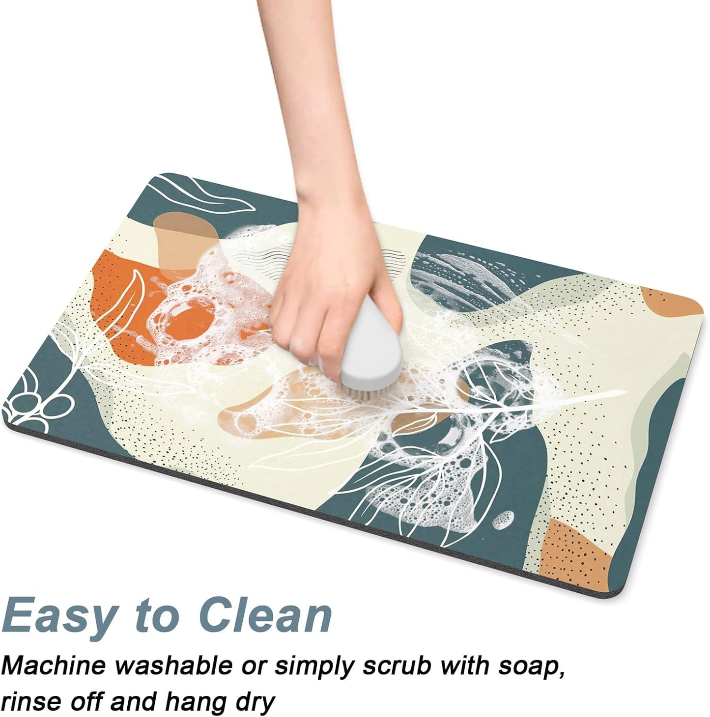 Rnivvi Dog Food Mat, 16" x 24" Boho Absorbent Dog Cat Bowl Mat for Food and Water, Cute Anti-Slip Rubber Pet Feeding Rug Protect Floors, Puppy Placemat for Feeding & Watering Supplies, Abstract Leaves