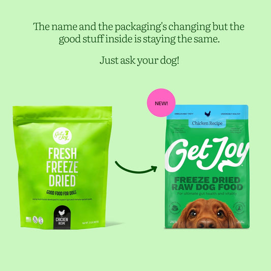 Get Joy Gut Health Fresh Freeze Dried Raw Meal, Chicken Recipe, 16 Ounce Bag, Dog Food for Dogs of All Breeds and Life Stages, PhD Animal Nutritionist Formulated, Made in USA
