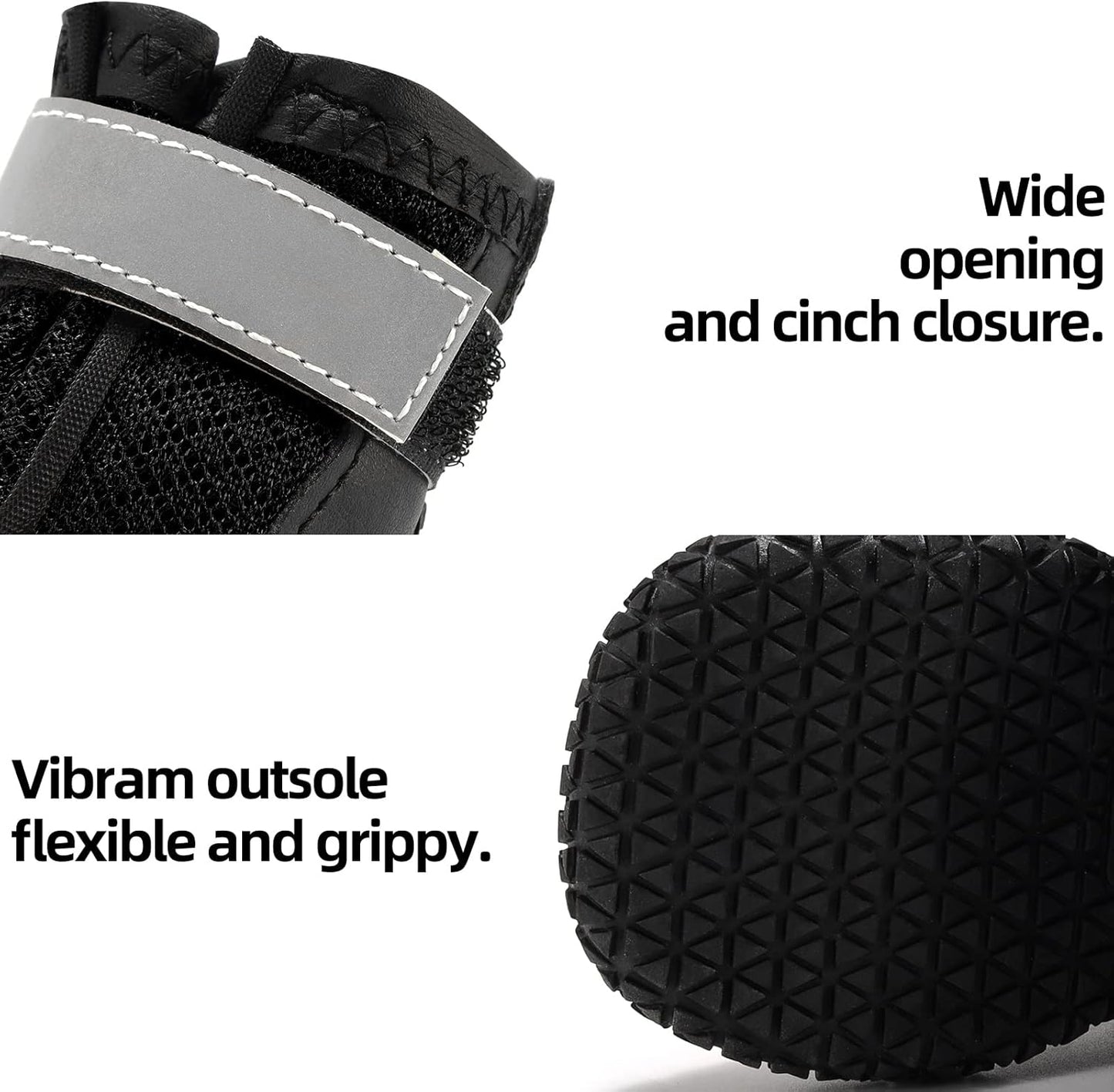 Hcpet Dog Boots for Large Dogs, Dog Shoes for Hot Pavement Winter Snow, Paw Protector Dog Booties Designed for Comfort and Breathability, Outdoor Booties for Small Medium Dogs for Hiking Black Size 4