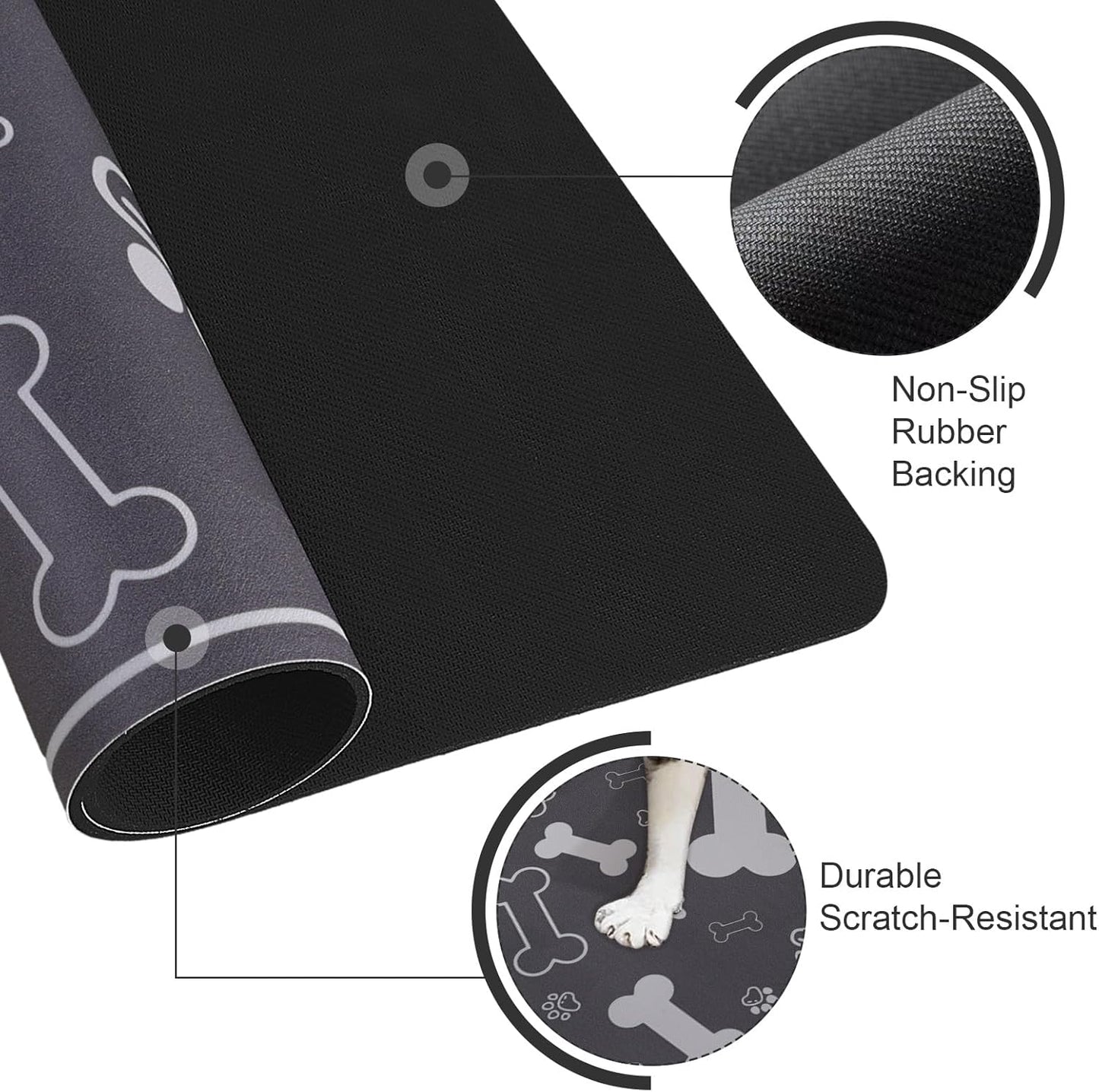 Pet Feeding Mat,Rapid Absorbent Mats for Dog Cat Food, Dog Placemat Water Bowl Mat with Rubber Backing,Messy Drinkers to Protect Floors, Pet Accessories 17"×29" Dark Grey