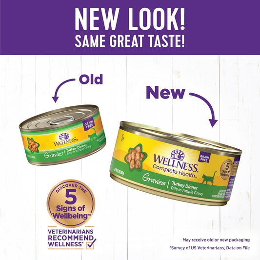 Wellness Complete Health Gravy Adult Wet Cat Food, Natural, Protein-Rich, Grain Free, 5.5 Ounce, 12 Pack, (Turkey Dinner)