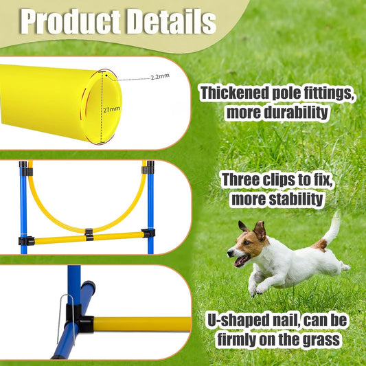 Dog Agility Course Backyard Set，Dog Agility Equipment, Dog Obstacle Course Backyard With 2-Set Agility Hurdle ，Jump Ring, 8 Weave Poles, Tunnel, Pause Box, Toy Balls And 2 Portable Carrying Bags