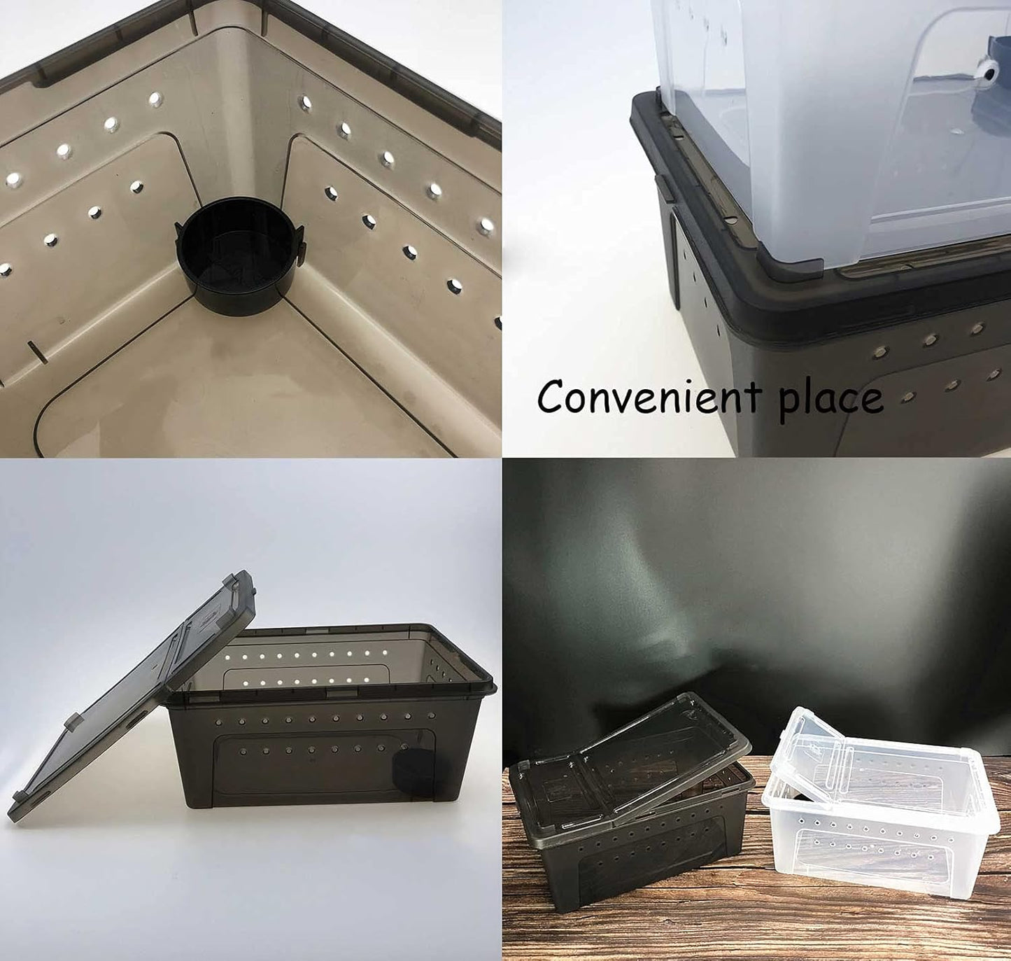 kathson Reptile Feeding Box Portable Small Snake Terrarium Habitat Mini Pet Breeding Cage Hatching Container Transparent Lizard Houses for Tarantula Spider Scorpion Gecko Frog 2PCS (Black)