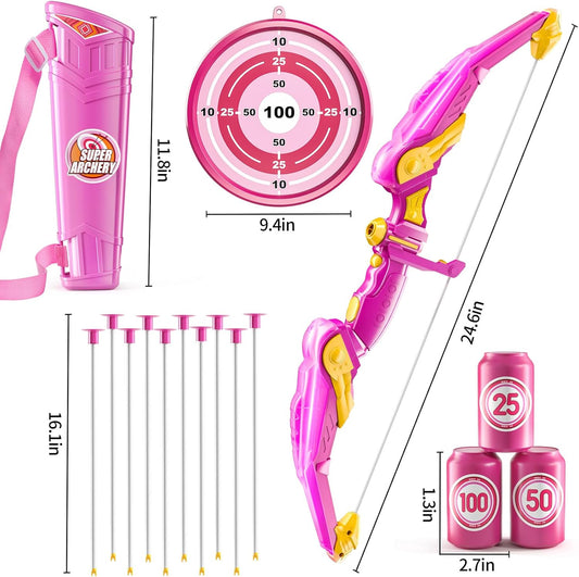 TEMI Bow and Arrow Set for Kids - Archery Toy Set - LED Light Up with Suction Cup Arrows, Target & Quiver, Indoor and Outdoor Toys for Children Boys Girls