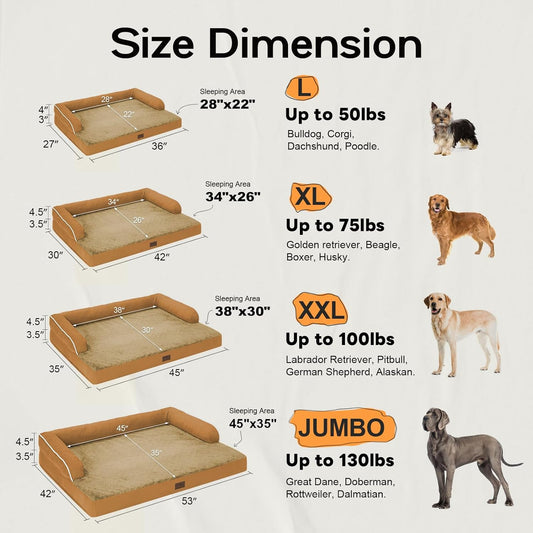 Large Dog Bed Orthopedic Washable, Orthopedic Dog Beds for Large Dogs, Washable Cover Removable Bolster and Non-Slip Bottom Pet Beds, XL XLarge Extra Large Dogs - Orange