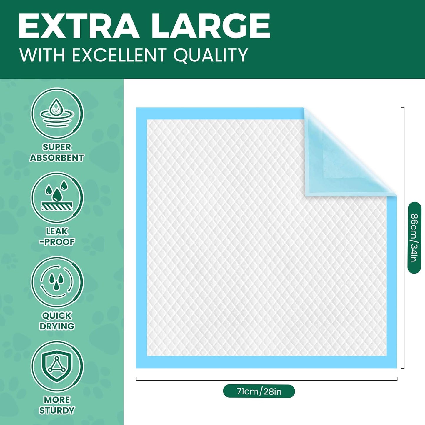 50 Count Dog Pee Pads Extra Large- 28" x 34", Super Absorbent Leak-Proof XL Puppy Pads 50 Pack Quick-Dry XLarge Disposable Pet Potty Training Pads for Dogs, Puppies, Doggie