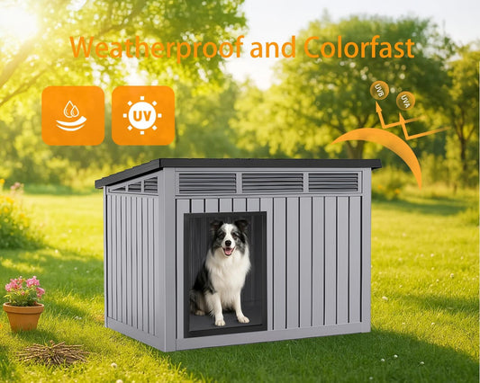 VIXZEN Dog House Indoor Outdoor,Waterproof Dog House for Small to Medium Dogs,Doghouse with Air Vents and Elevated Floor,Openable at The Top,Easy to Assemble and Clean,Gray,32.2"×25.12"×24.13"