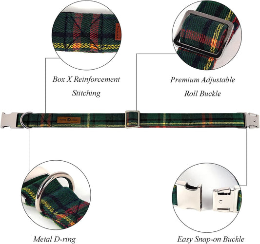 Lionet Paws Christmas Dog Collar with Bowtie Durable Adjustable Handmade Comfortable Bow Tie Dog Collar Green with Metal Buckle for Medium Dogs,Girl Boy,Party,Festival,Holiday Style,Neck 13.5-22in