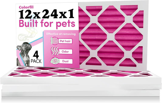 Colorfil 12x24x1 Air Filter (4-Pack) | Made in the USA | Color Changing | Remove Cat and Dog Odor | MERV 8 for Pet Hair Dander and Dust | 11.5"x23.5"x0.75" Exact Size