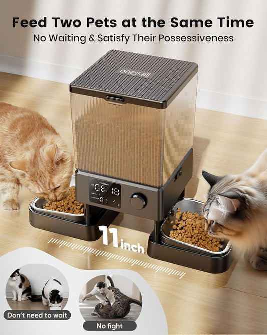 oneisall Automatic Cat Feeder for 2 Cats, 20 Cups/5L Automatic Cat Food Dispenser for Small Pets Indoor, Timed Cat Feeder for Dry Food