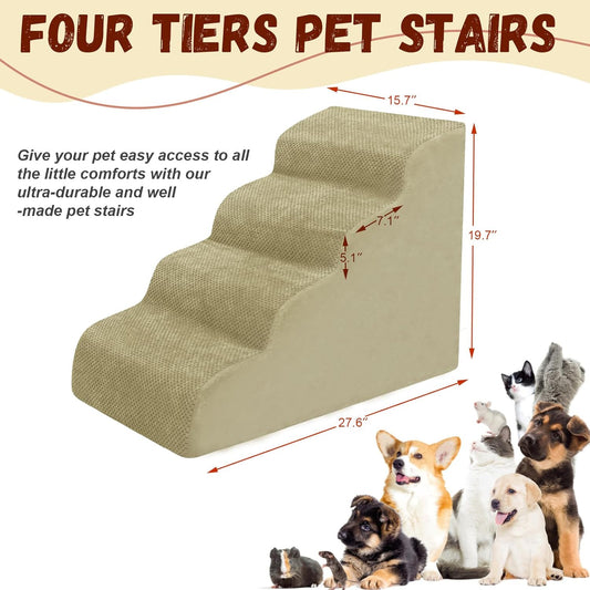 Dog Stairs for Small Dogs - High Density Foam Pet Steps, Extra Wide Dog Ramp with Non-Slip Bottom for High Beds, Couch and Sofa, Best for Dogs Injured, Older Doggy Cats