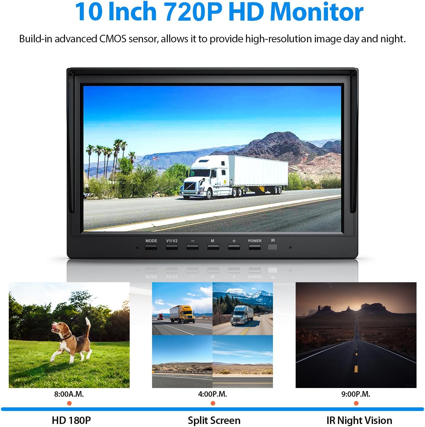 10" HD Backup Camera System Kit, Loop Recording Large Monitor with Wired Rear View Camera, IR Night Vision Waterproof Camera with Safe Parking Lines for Bus, Semi-Truck, Trailer, RV, BY104A