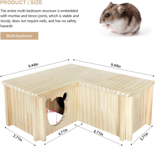 Wooden Hamster Platform and Dwarf Hamster House,Cute Syrian Hamster Tiny House Hideout,Large Balcony Lookout Holes,for Dwarf Gerbils and Mouse Mice Rat Other Small Animals(F)