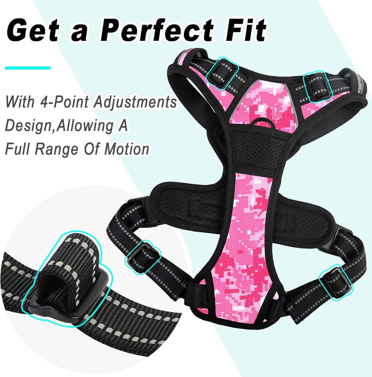 BARKBAY No Pull Dog Harness Large Step in Reflective Dog Harness with Front Clip and Easy Control Handle for Walking Training Running(Pink camo,M)