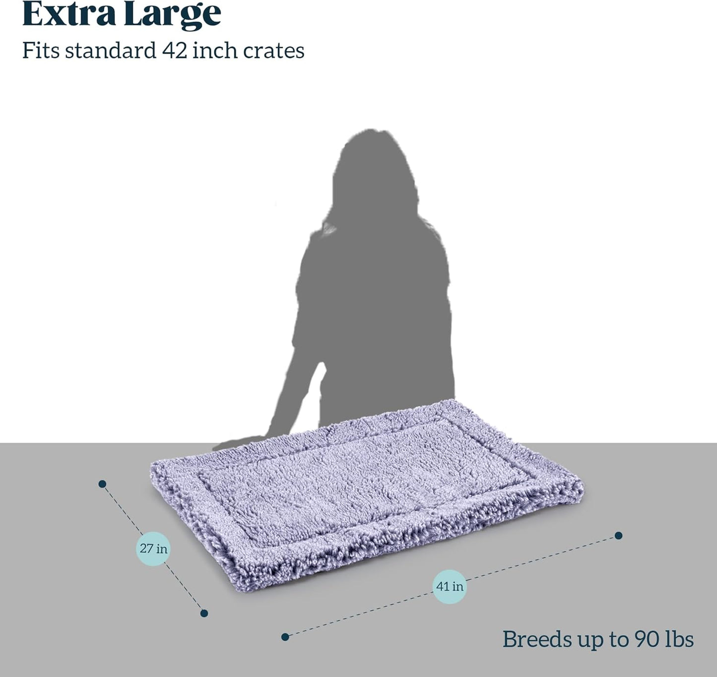 Stoutwool Indestructible Dog Bed - Fluffy Chew Proof Dog Crate Pad - Tough Kennel Pad for Aggressive Chewers - Washable, Ideal for Large Breeds & Fits 42-Inch Crate - 41"x27", Jacaranda