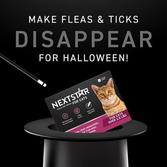 NEXTSTAR Flea and Tick Prevention for Cats, Repellent, and Control, Fast Acting Waterproof Topical Drops for Cats Over 3.5 lbs, 1 Month Dose