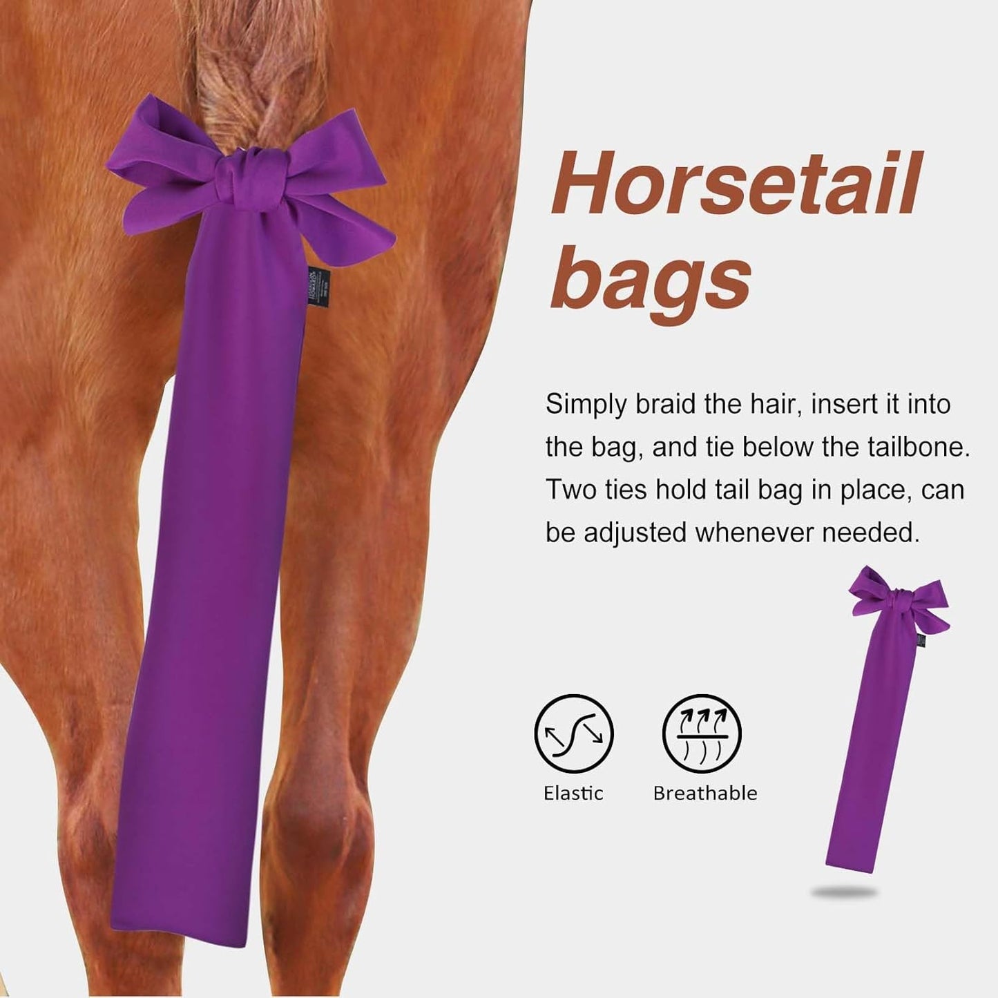 Harrison Howard Breathable Horse Tail Guard, Slip On Design, 2 Strand Straps, 22" Length, Purple
