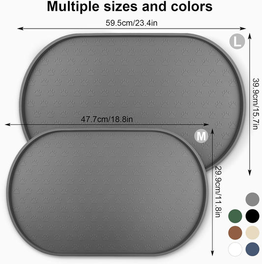 KPWACD Pet Placemat for Dog and Cat, Anti-Slip Waterproof Dogs Feeding Bowl Mat Prevent Food and Water Overflow, Silicone Puppy Dish Mats Suitable for Small Medium Big Pets, Grey, 24" * 16"
