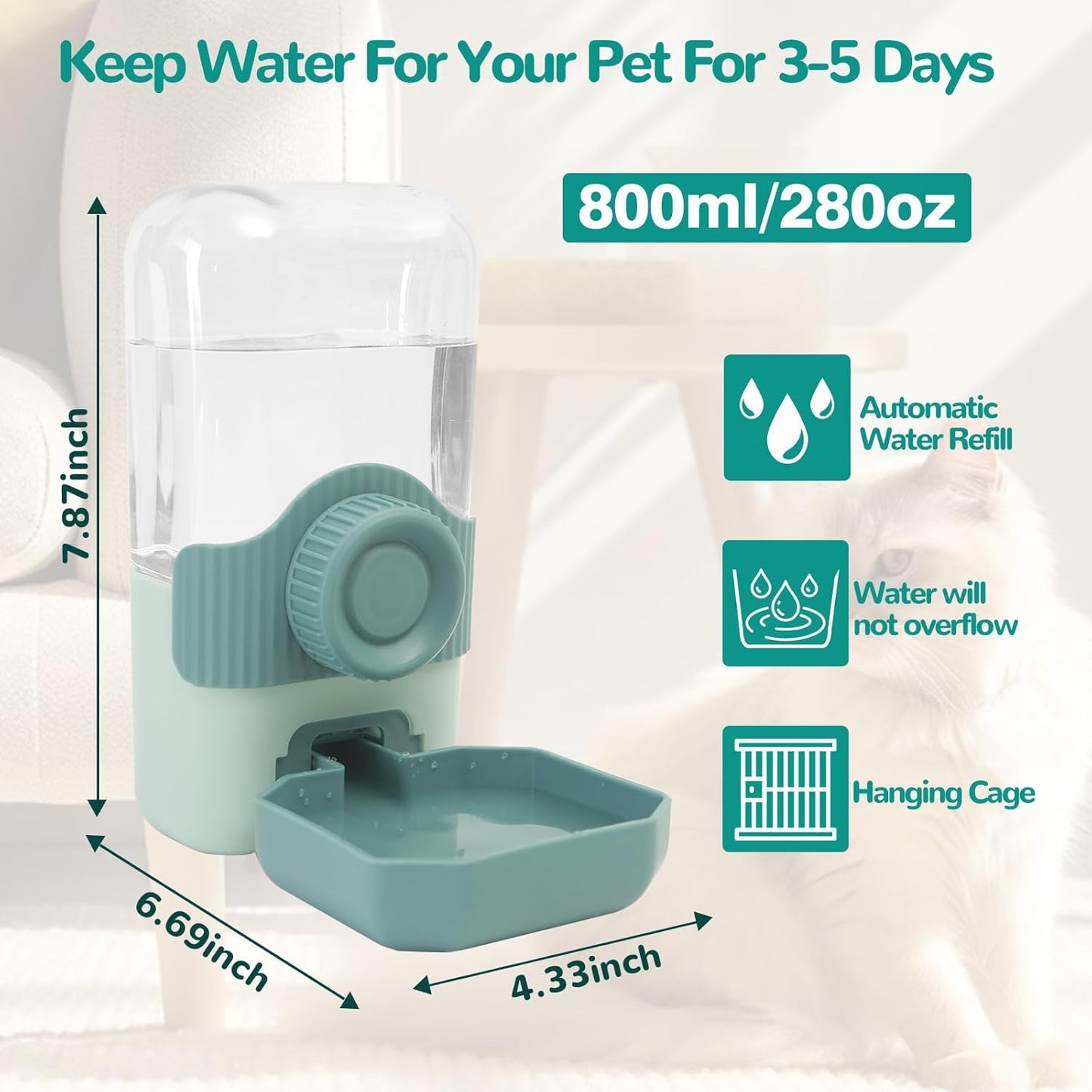 Rabbit Water Bottle, 800ml/28oz Hanging Automatic Water Dispenser for Cage, Ferret Bunny Guinea Pig Water Bowl,Suitable for Small Animal (Blue, 800 ml/28 oz)