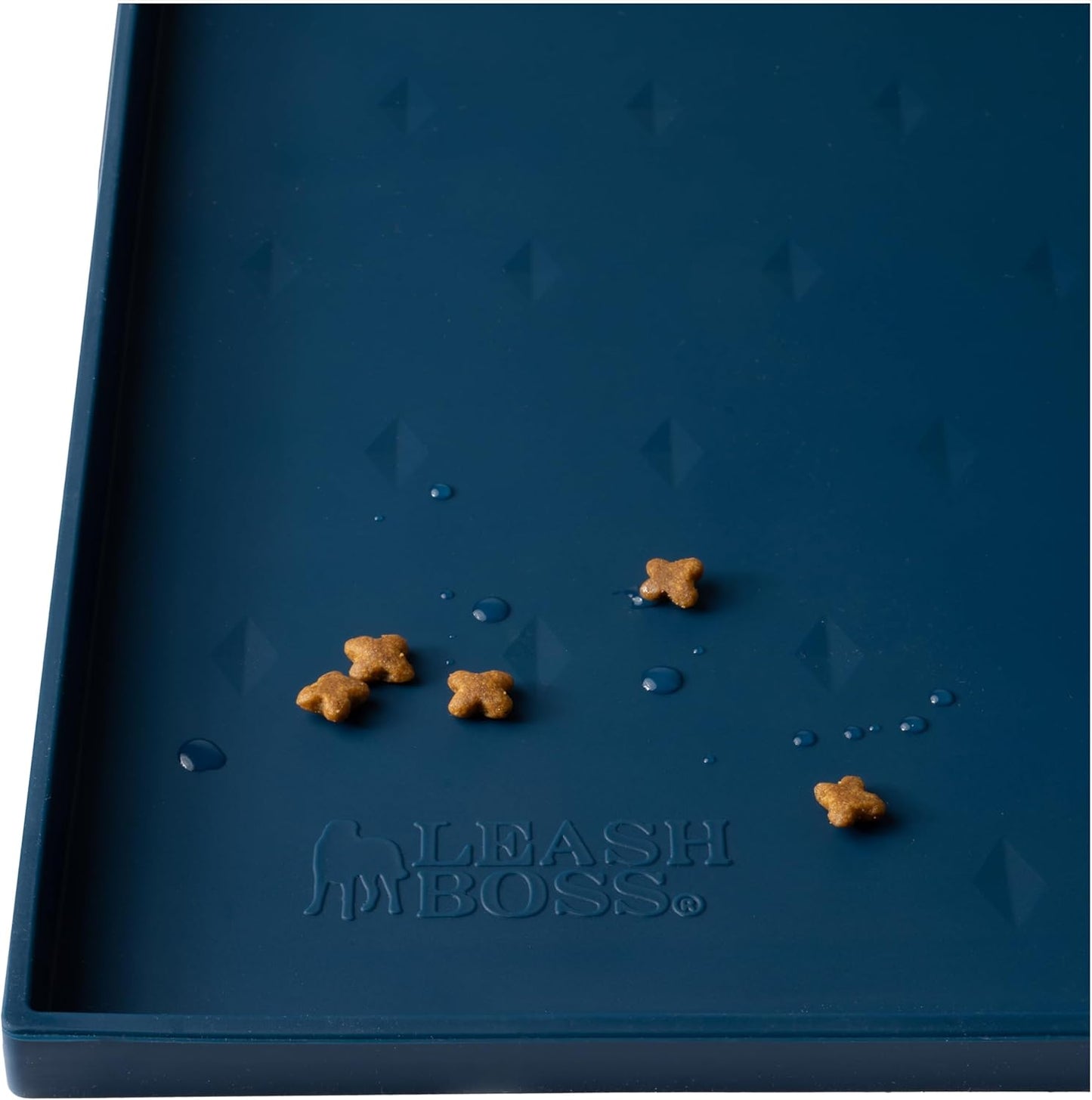 Leash Boss Dog Food Mat for Food and Water Bowls, Waterproof Silicone Pet Feeding Mat for Floors, Extra Tall Raised Edges, Cat and Dog Placemat for Floors, Dishwasher Safe (Medium: 20"x13" - Navy)