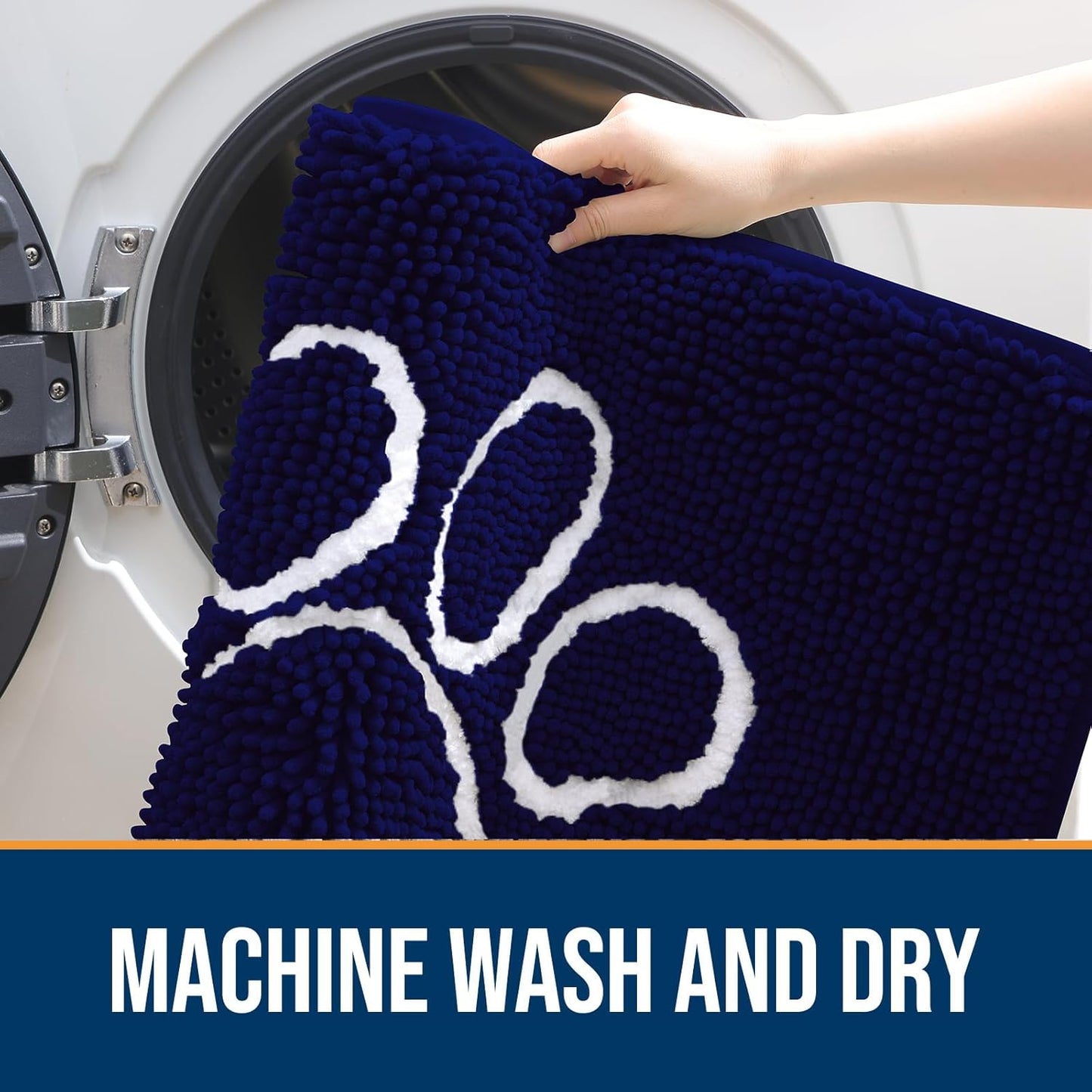 OLANLY Door Mat for Muddy Dog Paws 70x24, Ultra Absorbent Chenille Mud Doormat with Paw Print Design, Non-Slip Washable Doormat for Indoor Entryway, Quick-Dry Pet Bed Mats for Dirty Dogs, Navy Blue