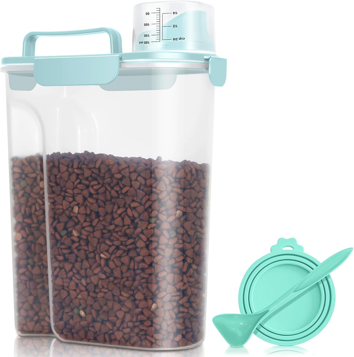TBMax Pet Dog Cat Food Storage Container 5 to 7 lbs with Can Cover and Mixing Spoon, Airtight Bird Seed Container, Cat Food Storage Dispenser, Kibble Storage Dog Treat Bin -Light Blue
