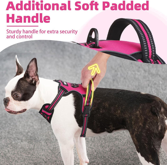 PUPTECK No Pull Dog Harness for Large, Adjustable Reflective Dog Harness with Handle Easy Control, Comfortable Soft Padded Pet Vest Harness for Extra Large Dogs, Fuschia XL