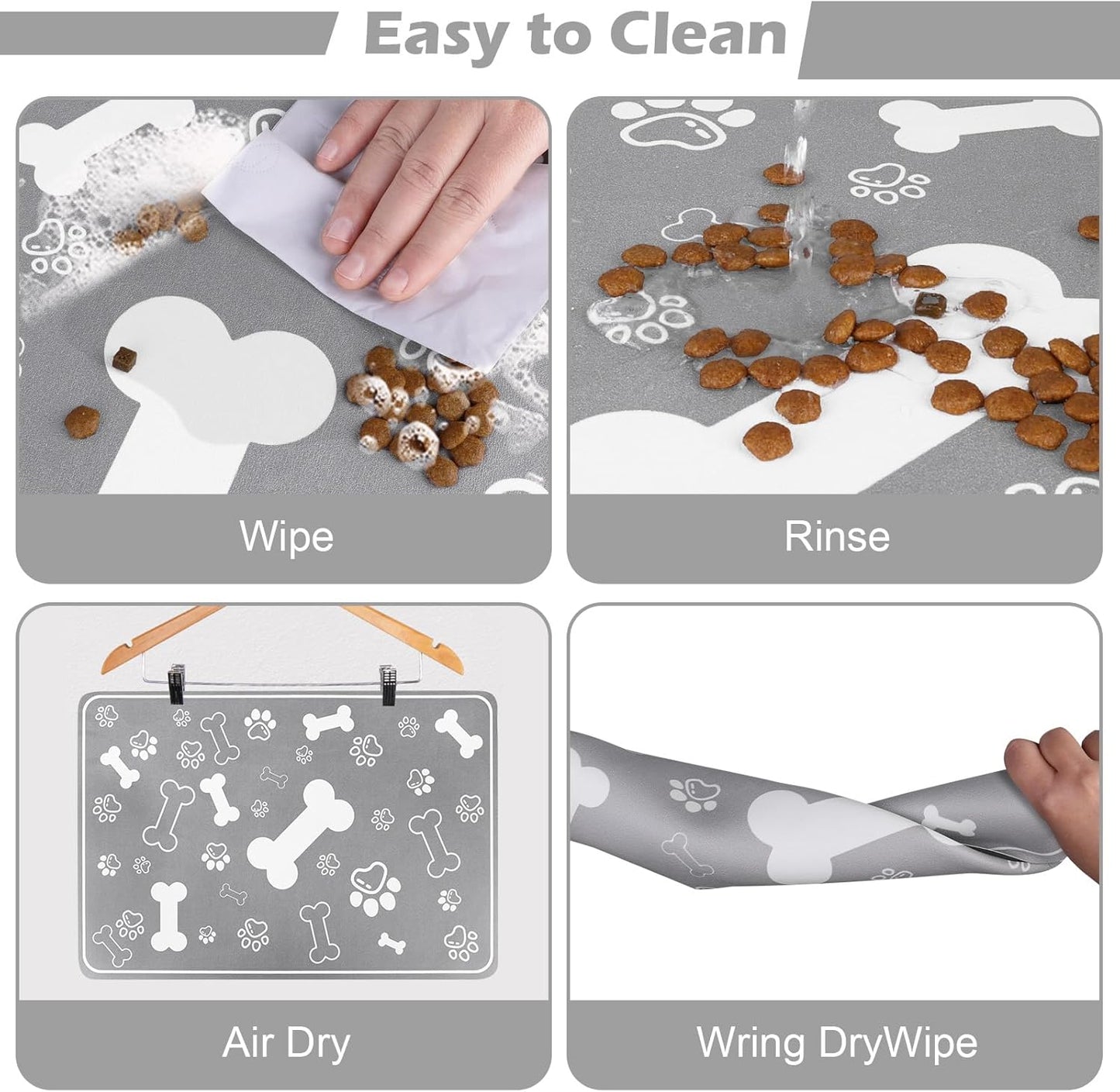 Pet Feeding Mat,Rapid Absorbent Mats for Dog Cat Food, Dog Placemat Water Bowl Mat with Rubber Backing,Messy Drinkers to Protect Floors, Pet Accessories 12"x18" Grey