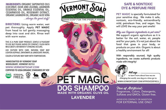 VERMONT SOAP Organics Pet Shampoo - Infused with Organic & Natural Olive Oil, Coconut & Aloe Vera Dog Shampoo for Sensitive Skin - USDA Certified Grooming Pet Shampoo - Lavender (640oz)