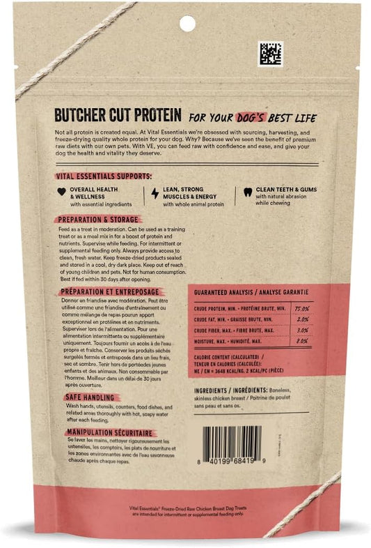 Vital Essentials Chicken Breast Dog Treats, 3.75 oz | Freeze-Dried Raw | Single Ingredient | Premium Quality High Protein Training Treats | Grain Free, Gluten Free, Filler Free