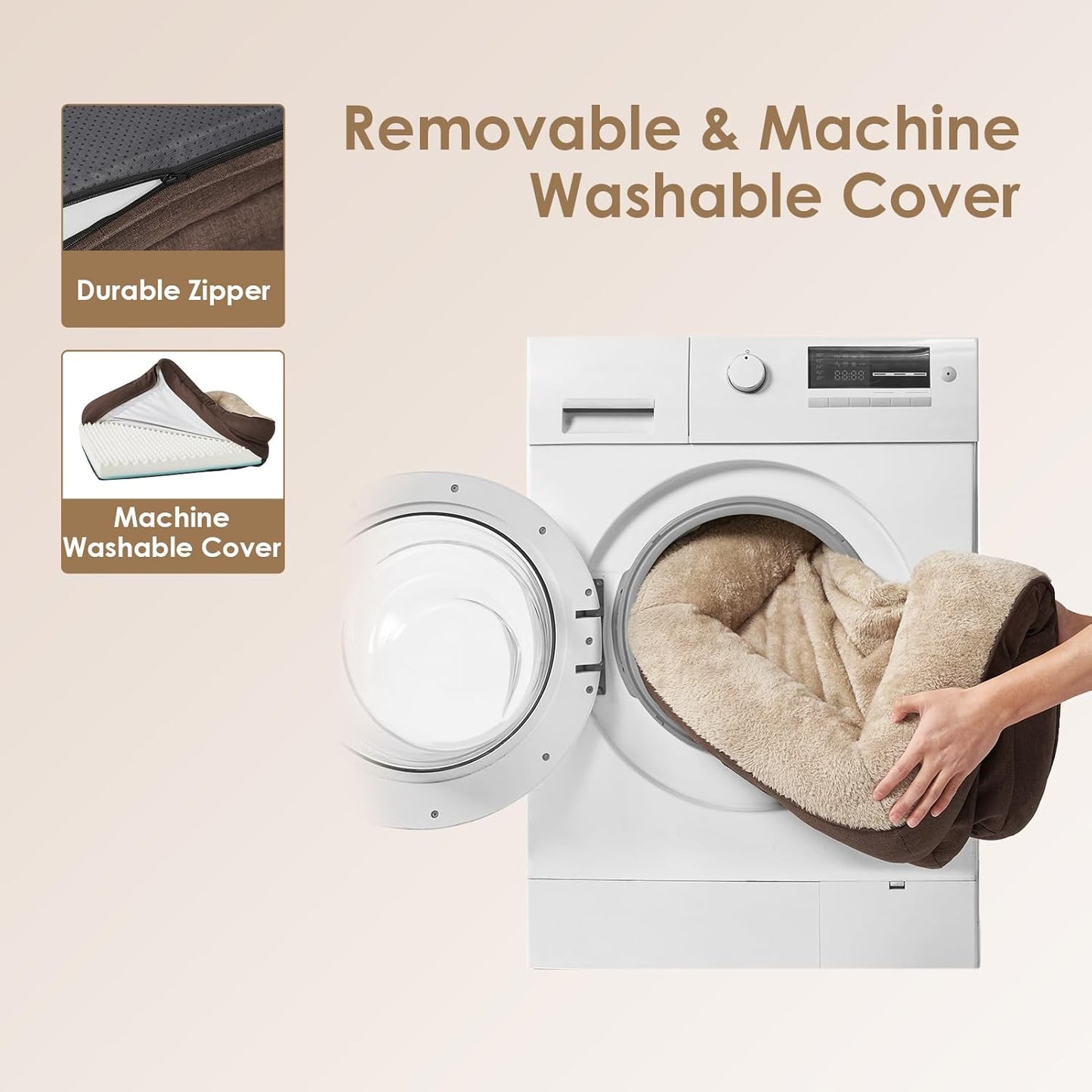 EHEYCIGA Memory Foam Dog Bed for Medium Size, Orthopedic Dog Sofa with Sides and Waterproof Liner, Washable Bolster Pet Bed Couch with Removable Cover, 30x20x6.5 Inch, Brown