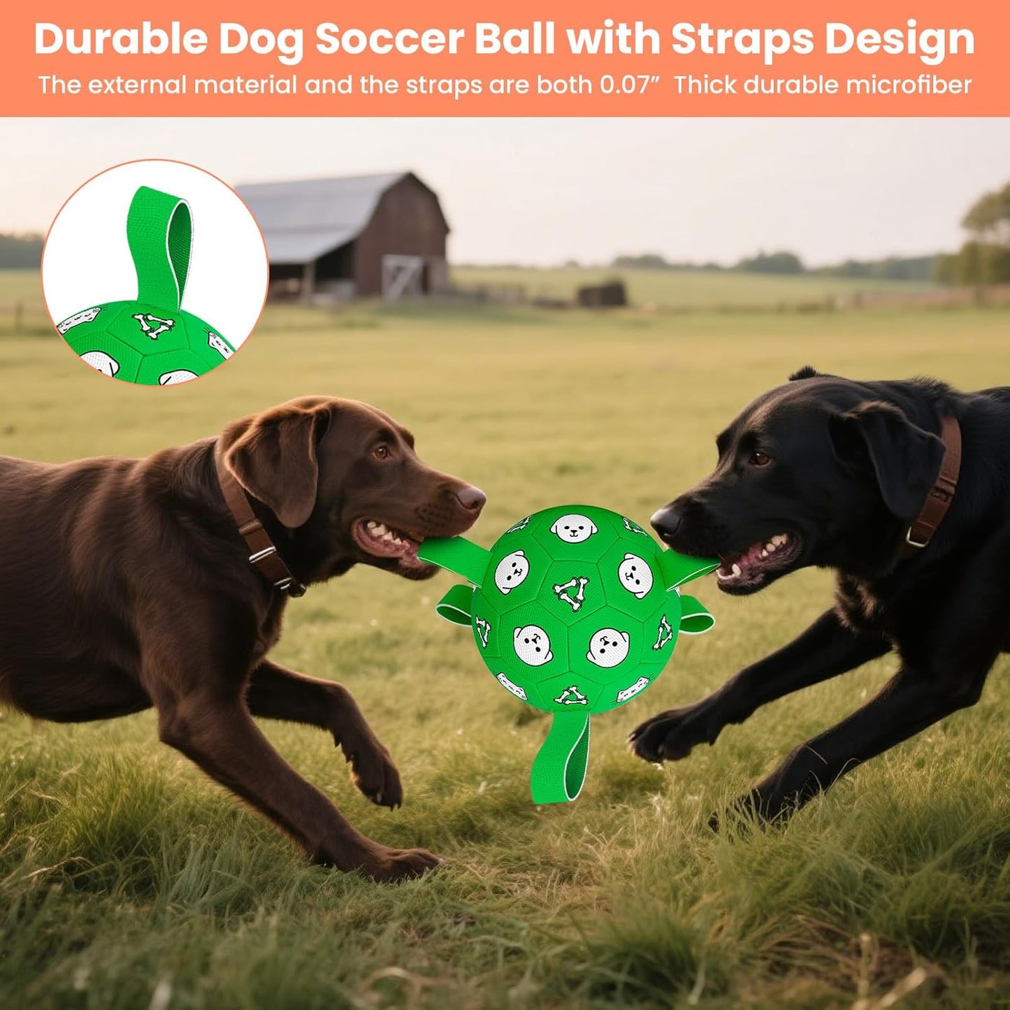 Interactive Dog Toys, Soccer Ball with Straps, Durable Herding Ball for Tug of War, Water Pool Dog Busy Toys for Indoor/Outdoor Play – Fun Birthday Gift for Medium & Large Dogs, 8 Inch