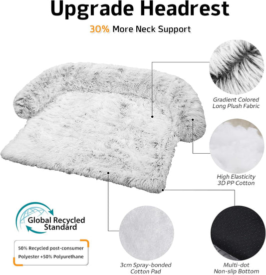 Calming Dog Bed Fluffy Plush Dog Mat for Furniture Protector with Removable Washable Cover for Large Medium Small Dogs and Cats (Large, Light Grey)