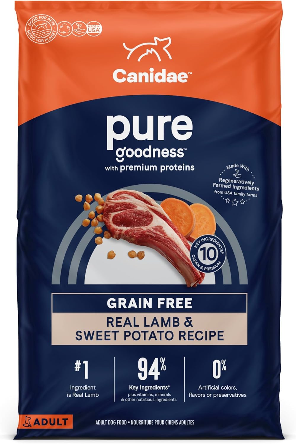 Canidae Pure Limited Ingredient Premium Adult Dry Dog Food, Real Lamb & Sweet Potato Recipe, 12 lbs, Grain Free
