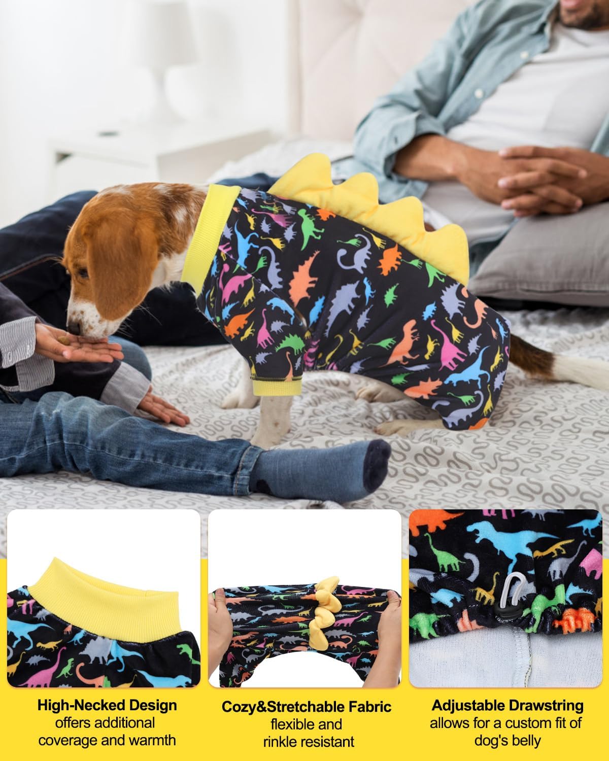 CuteBone Dinosaur Costume Dog Pajamas, Stretchy Spandex Crystal Velvet Sleepwear Coat for Small Dogs, Soft & Warm Pet Outfit Clothes for Cold Weather, Cozy Pullover Design COSP01XL