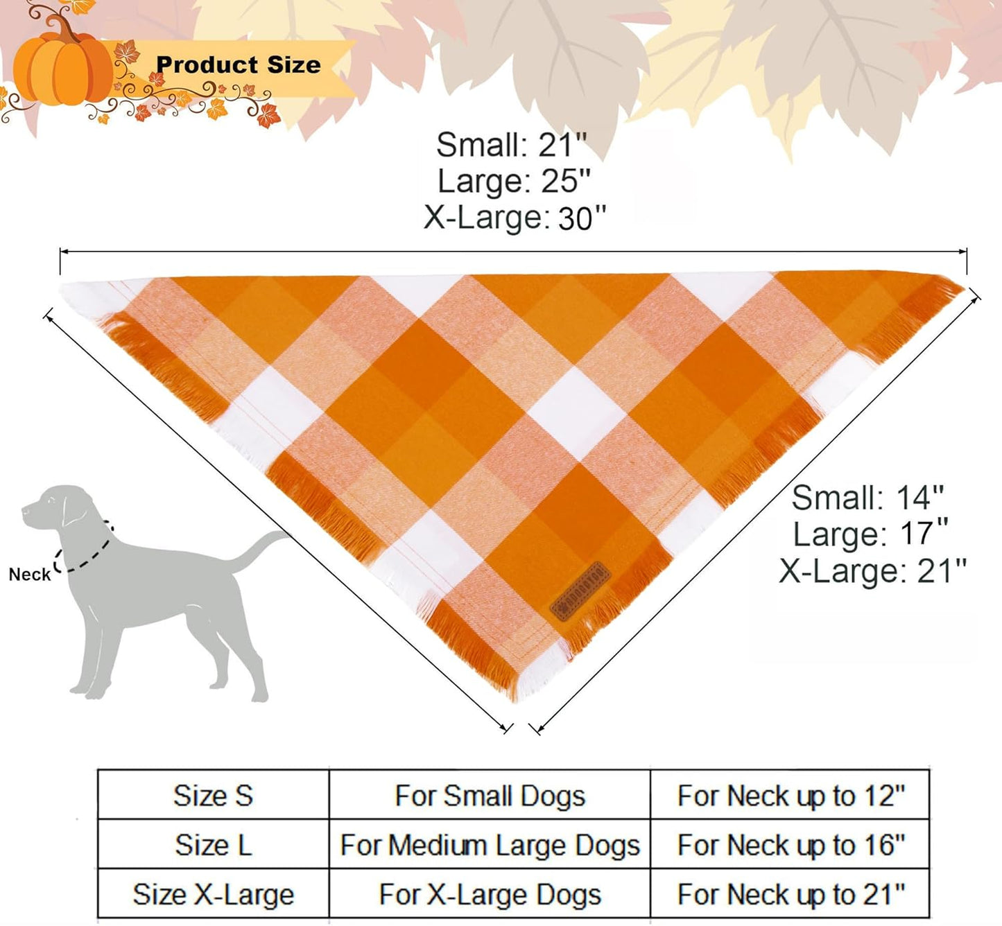ADOGGYGO Fall Dog Bandanas, Halloween Thanksgiving Pet Bandana, Multiple Sizes Offered, Orange Plaid Fall Holiday Bandana for Extra Large Dogs Pets (X-Large)