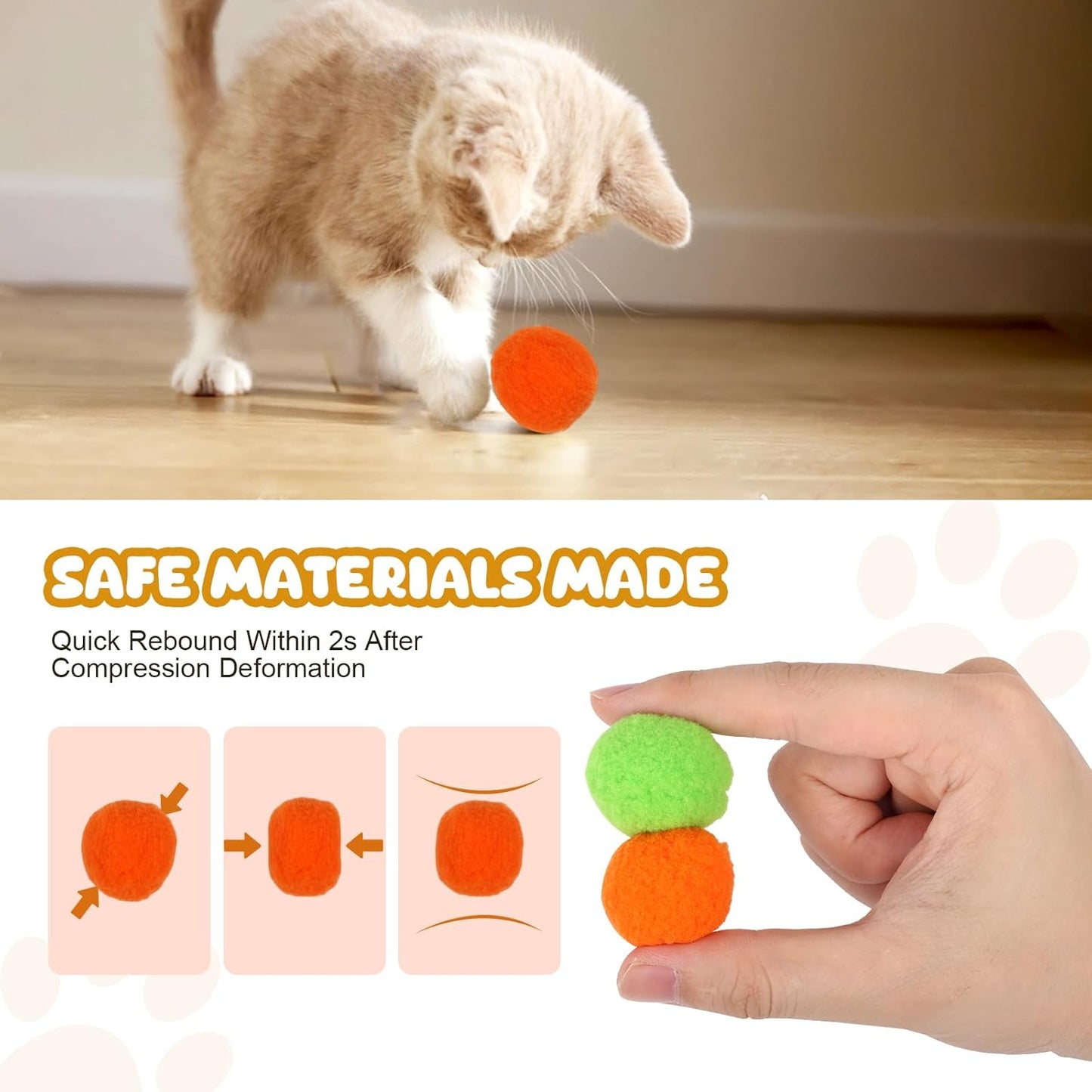 50Pcs Cat Toys Pom Pom Balls with 1 Launcher Set, Interactive Cat Toy Stuff for Indoor Both Adult & Kitten Toys