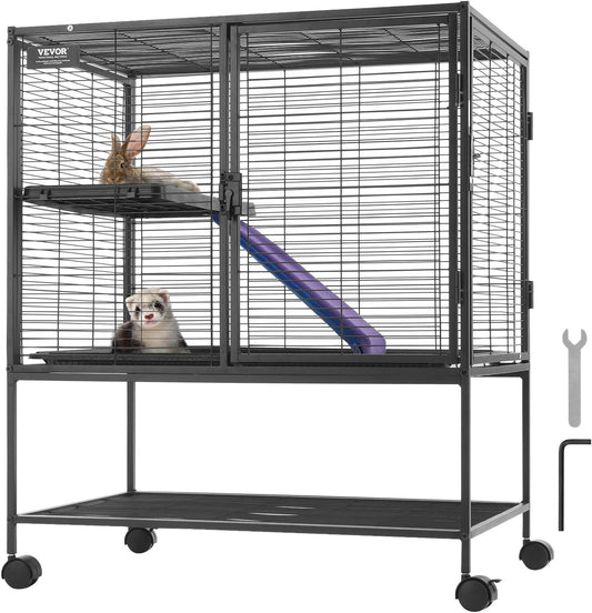 VEVOR 36" Rolling Metal Ferret Cage, Large 2-Tier Critter Nation Cage, Small Animal Cage with Ramps & Tray, Easy to Set up for Pet Mice, Hamster, Guinea Pig, Chinchilla, Squirrel, Hedgehogs, Bunny