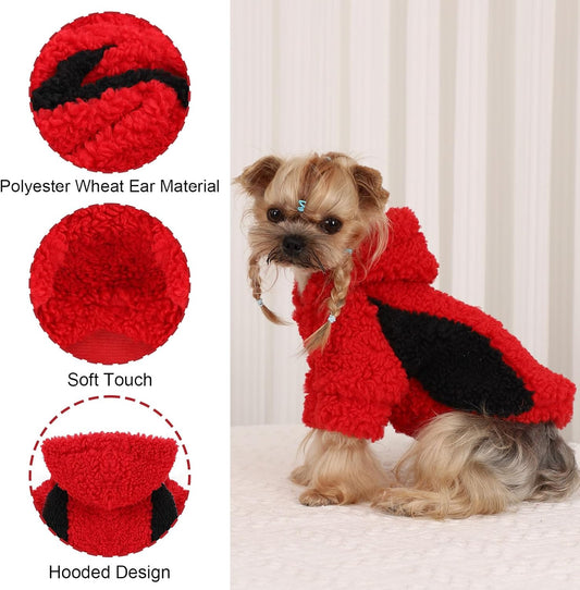 YIKEYO Dog Hoodie Pet Clothes Sweater with Hat Soft and Warm Cold Weather for Small Patchwork Hood(Red, XXS)