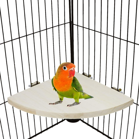 Wontee Bird Perch Stand 2 Pack Wooden Platform Corner Ledge for Budgies Cockatiels Conures African Greys Rats Gerbils Chinchillas Squirrels (M (6.7"x6.7")
