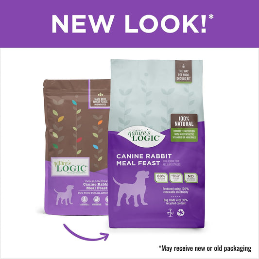 NATURE'S LOGIC Dry Dog Food - 100% Natural - No Synthetics - for All Ages, Sizes, Breeds - Free from Common Allergens, High Protein - Rabbit Meal Feast, 25lbs