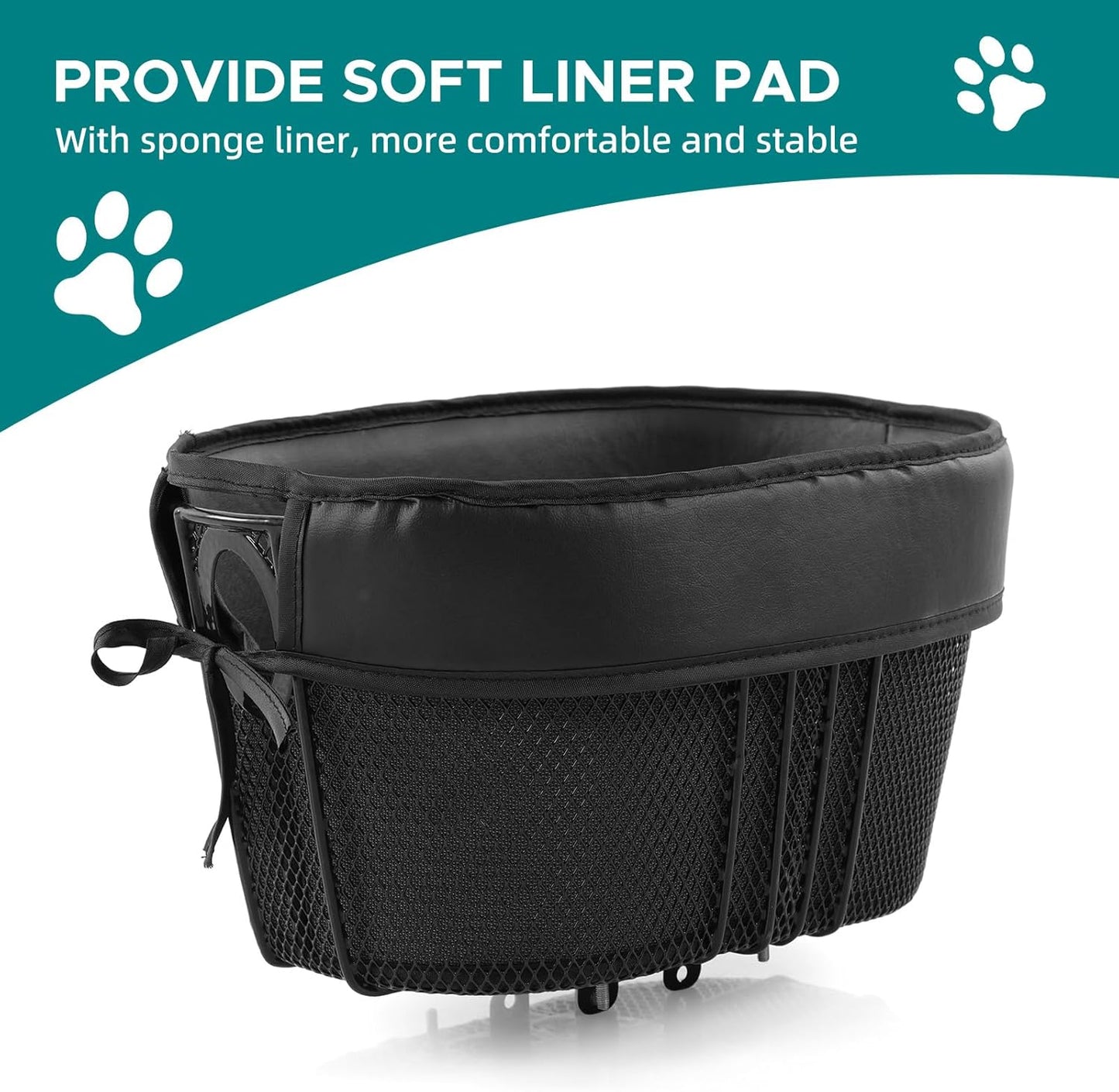 Dog Bike Basket Mountain Bike Shopping Basket Portable Cat and Dog Carrier for Bike Front Crossbar with Sponge Liner ty Strap (Black)