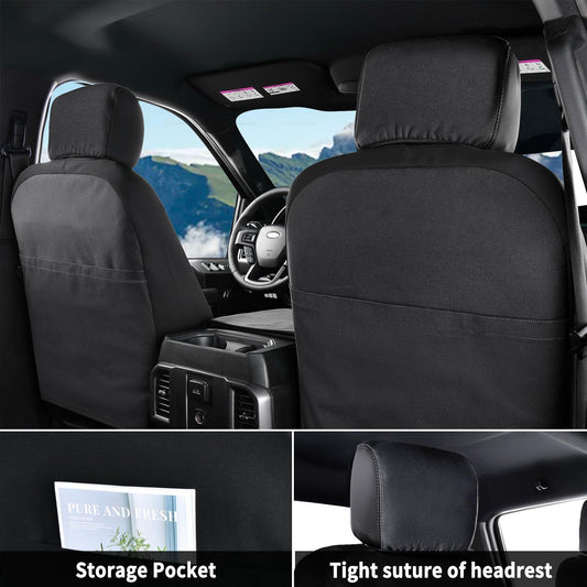 Coverado Front Seat Covers, Waterproof Canvas Seat Protector for Car Seat Cushions for Kids & Dogs, Compatible with 2015-2025 Ford F150 & 2017-2025 Ford F250 F350 F450(Black, 2PCS)