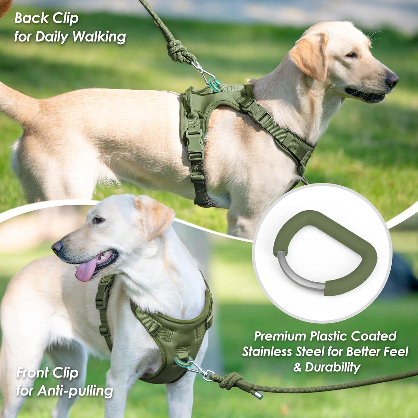 No Pull Dog Harness, Puppy Vest with Front Clip for Small Medium Large Sized Dog (Misty Green,S)